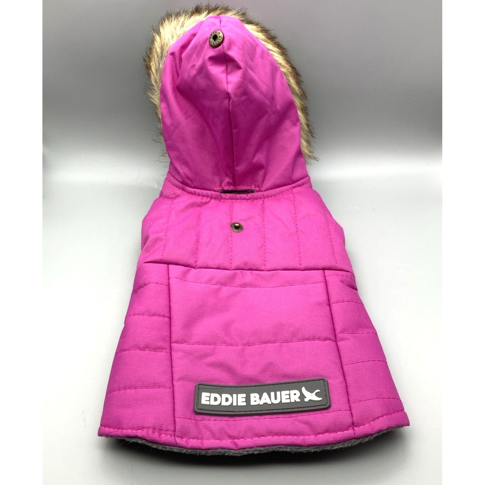 Eddie Bauer Dog Parka Jacket Pink XS Microfleece Lined Faux Fur Hoodie